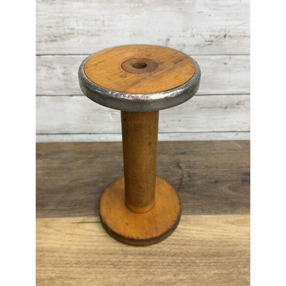 Antique wood and metal textile Spool Large - Picture 3 of 5